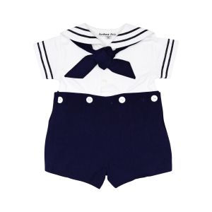 Navy blue cotton sailor playsuit